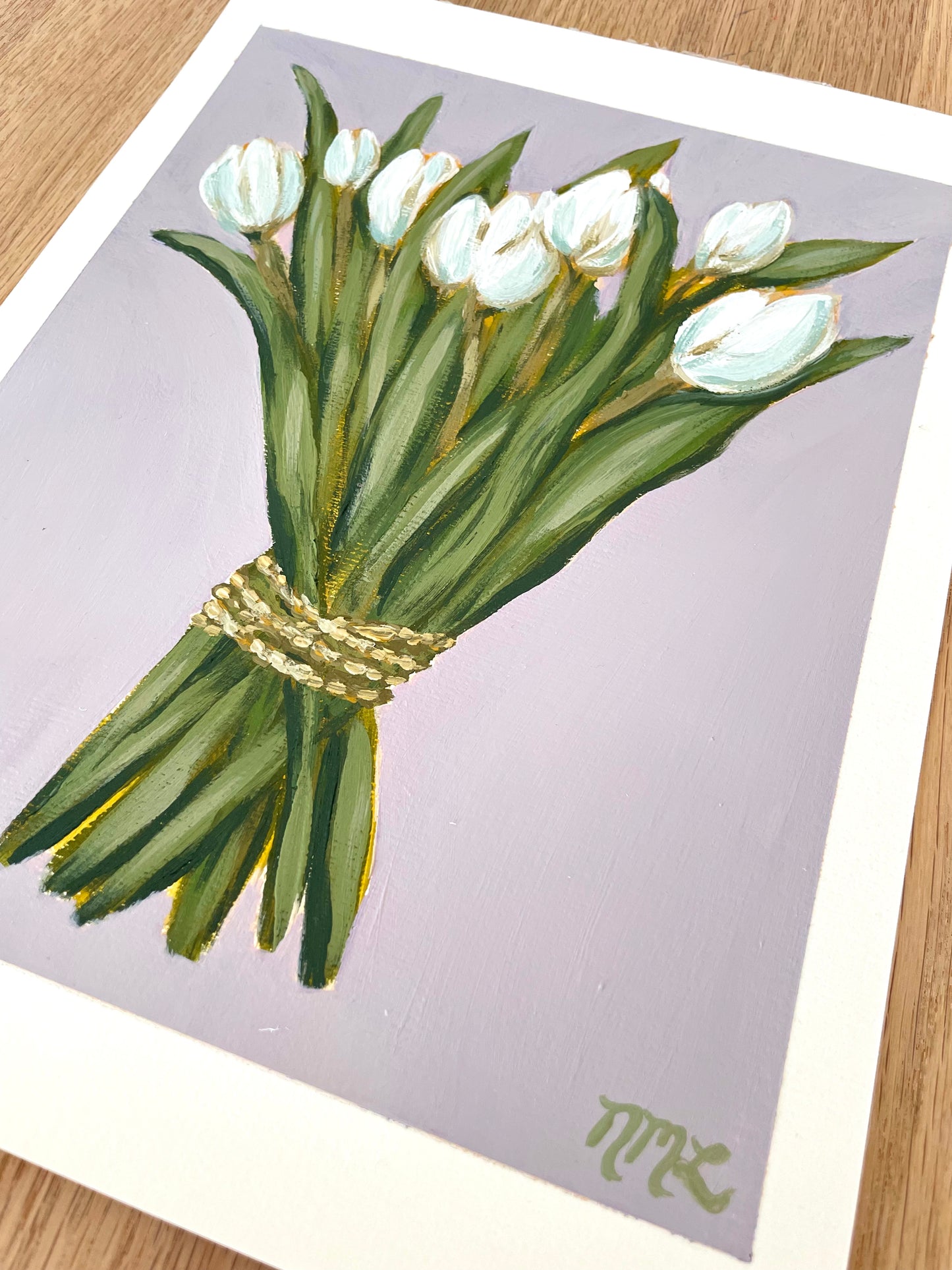 Lavender White Tulip Painting by Artist Nicole May Lesher