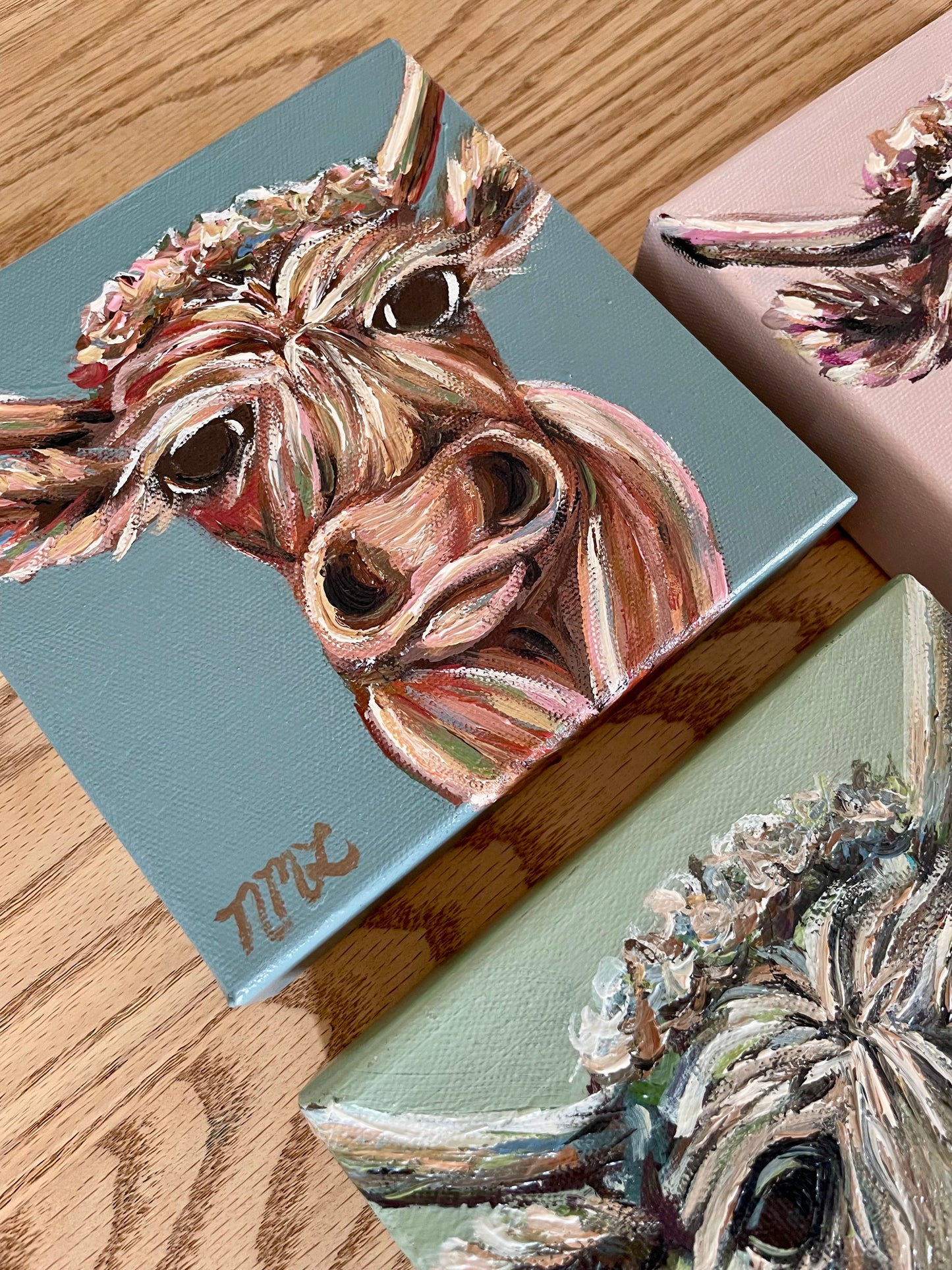 NicoleMayLesher.com
Mini cow paintings original acrylic paintings of highlands cows