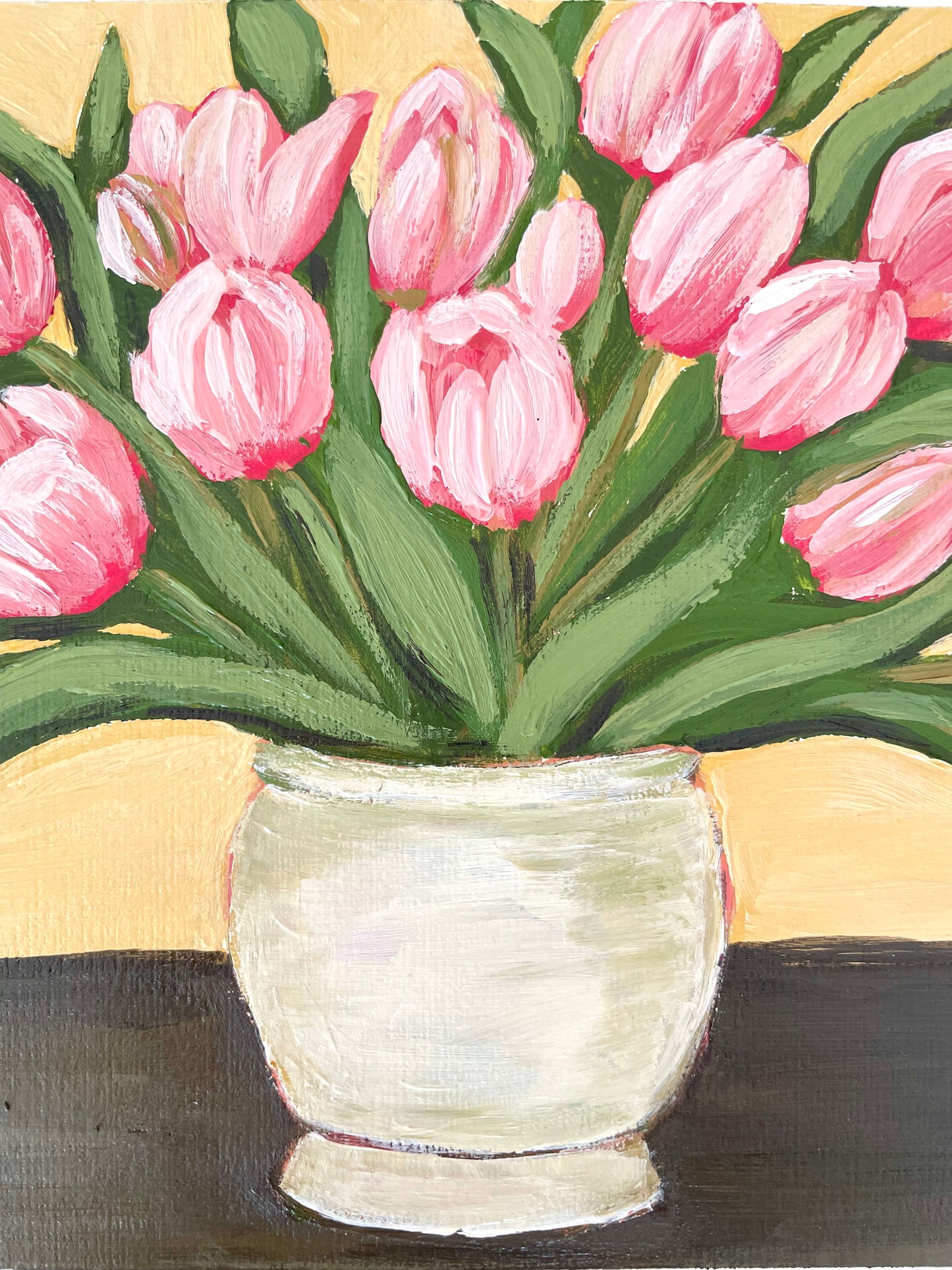 Pink Tulip Painting_Flower Arrangement_Artist Nicole May Lesher_Acrylic Details