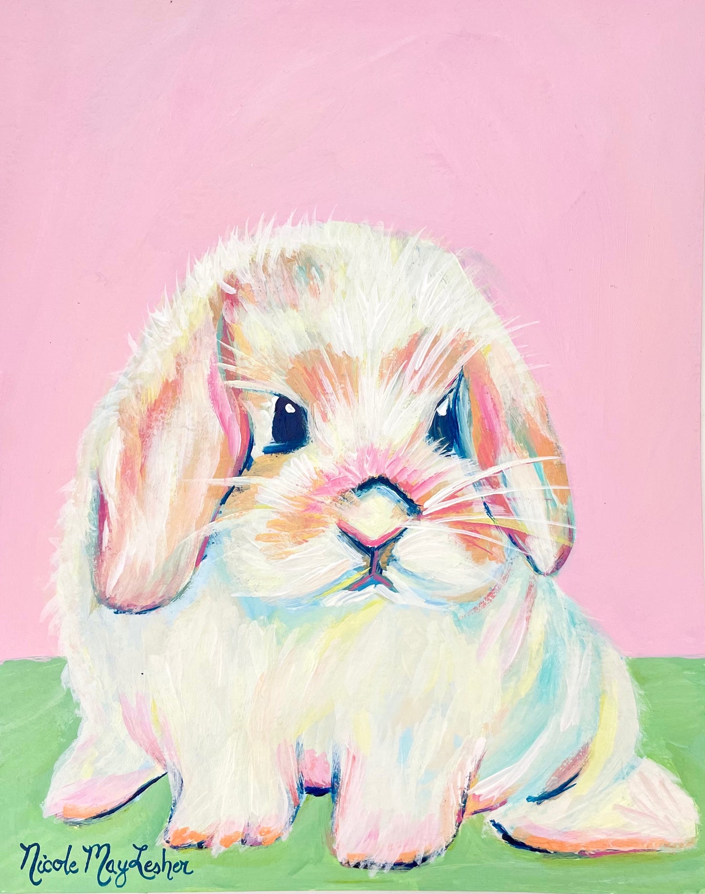 Flopsy | Original Acrylic Bunny Painting on Paper | Nicole May Lesher