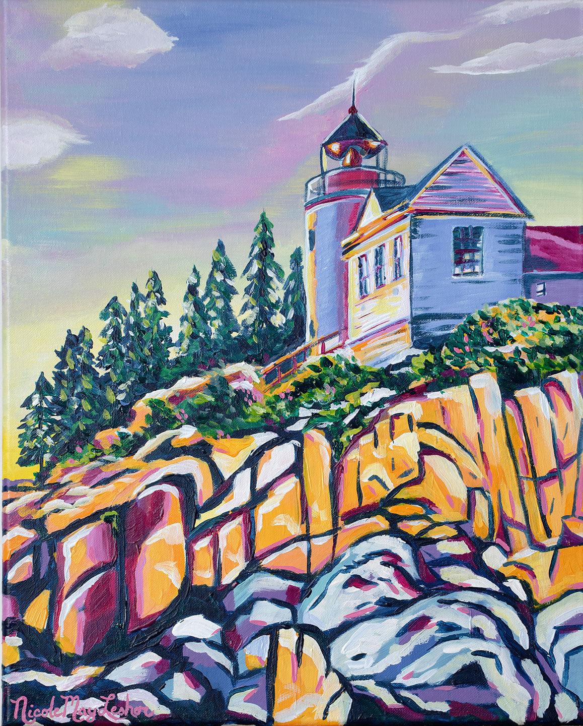 Sunset at Bass Harbor | Acadia National Park Maine | Fine Art Painting | Nicole May Lesher