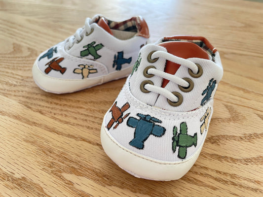 Hand Painted Baby Boy Airplane Shoes by Artist Nicole May Lesher_Baby Announcement