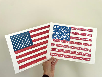 Watercolor American Flag USA Drawing Painting for Memorial Day 4th of July Art Red White and Blue Home Decor