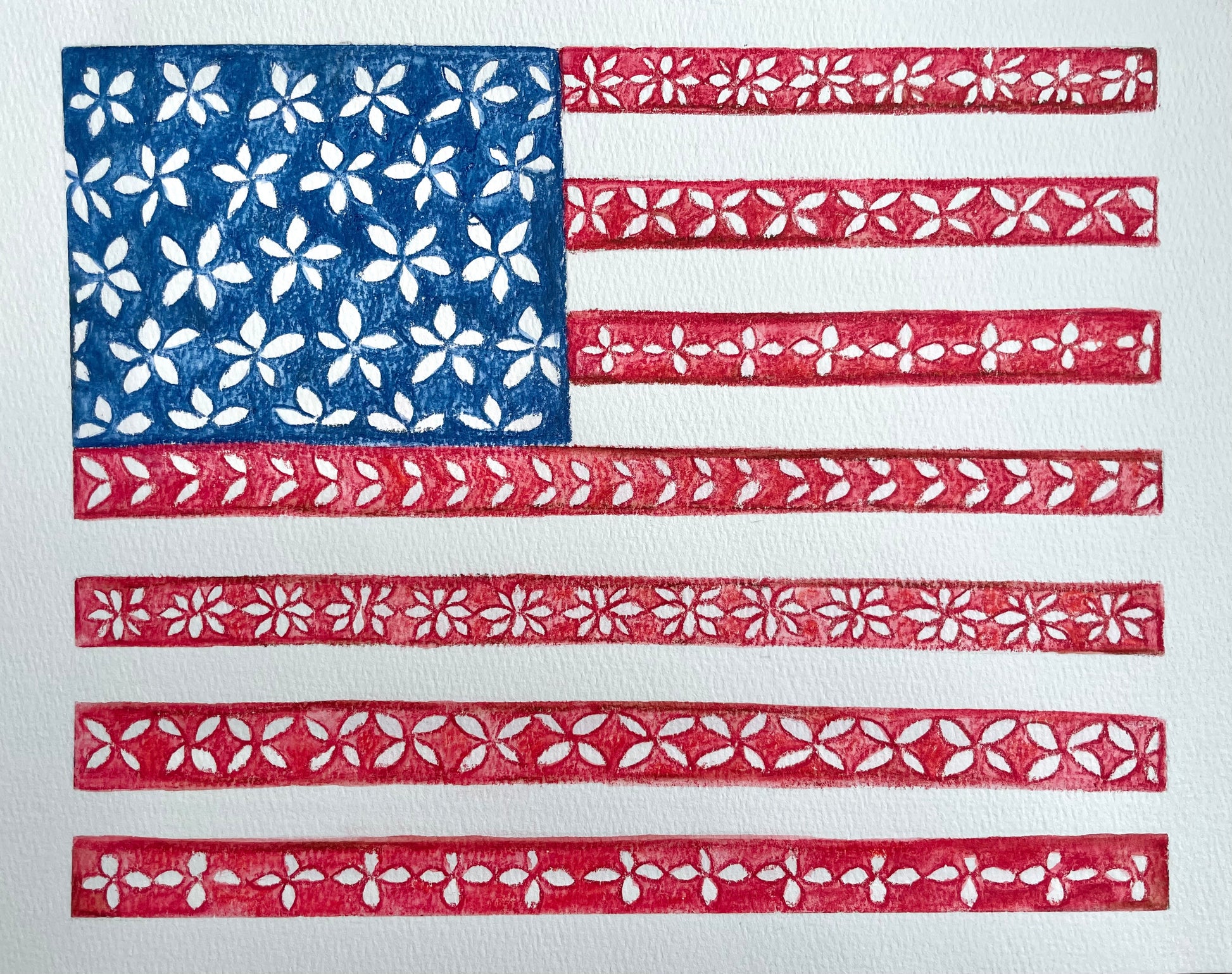 Watercolor American Flag USA Drawing Painting for Memorial Day 4th of July Art Red White and Blue Home Decor