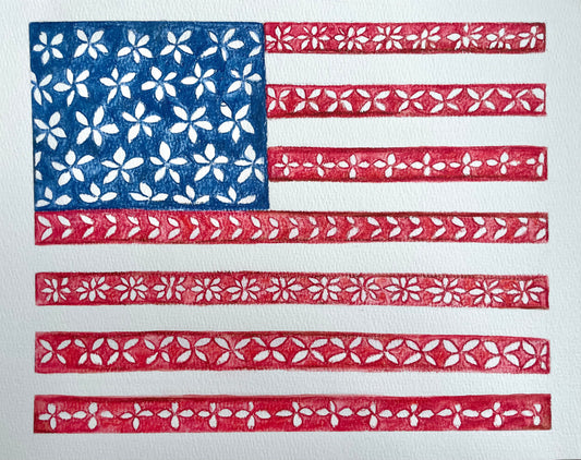 Watercolor American Flag USA Drawing Painting for Memorial Day 4th of July Art Red White and Blue Home Decor