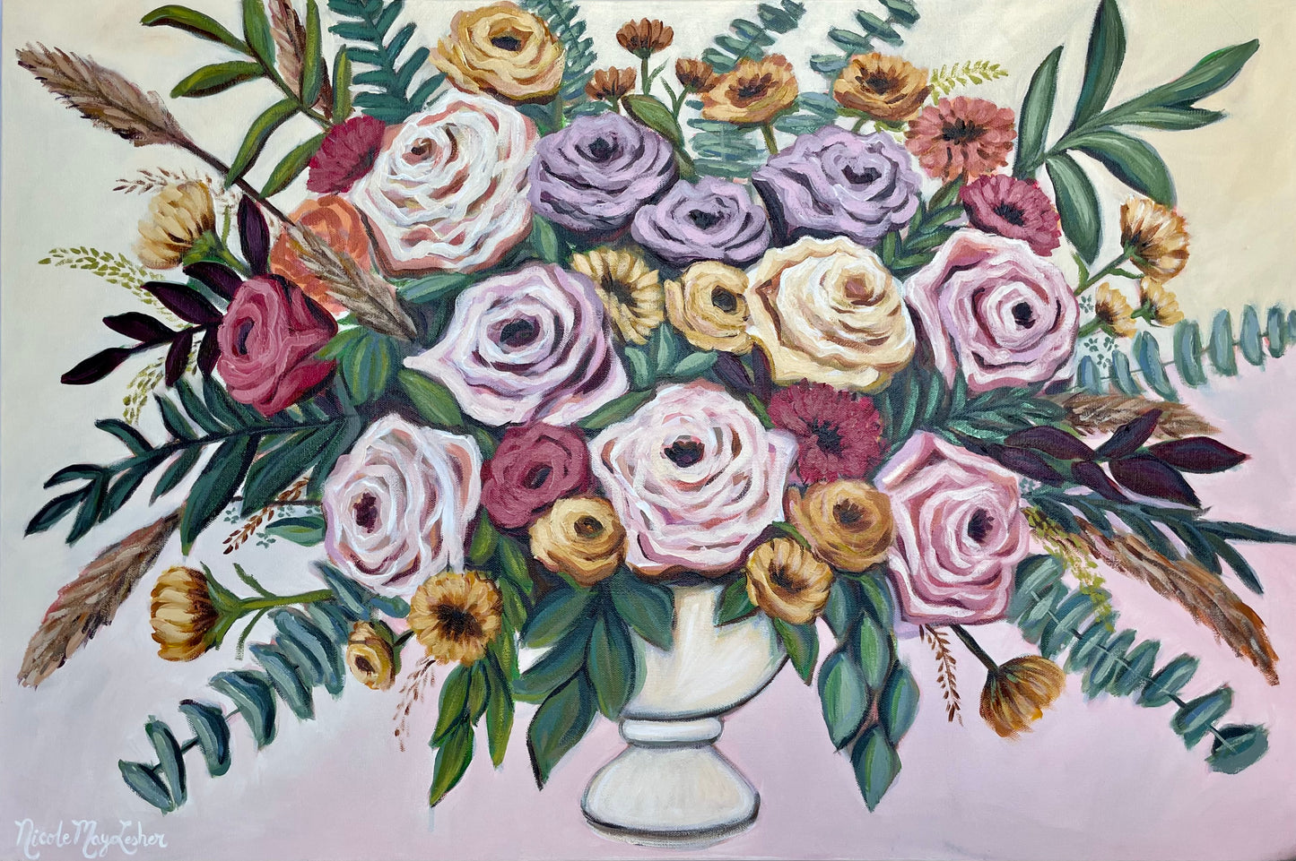 NicoleMayLesher.com 
Acrylic colorful floral painting arrangement for home decor 