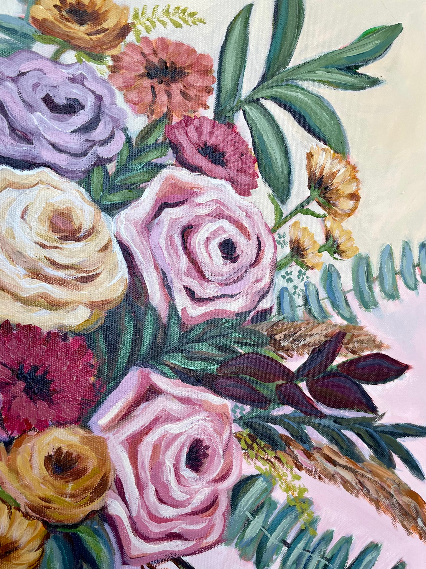 NicoleMayLesher.com 
Acrylic colorful floral painting arrangement for home decor 