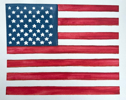 Red white and blue American United States of America Flag Painting Home Decor for Memorial Day and 4th of July Watercolor on Paper  