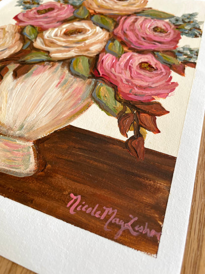 2 PINK & CREAM FLORAL