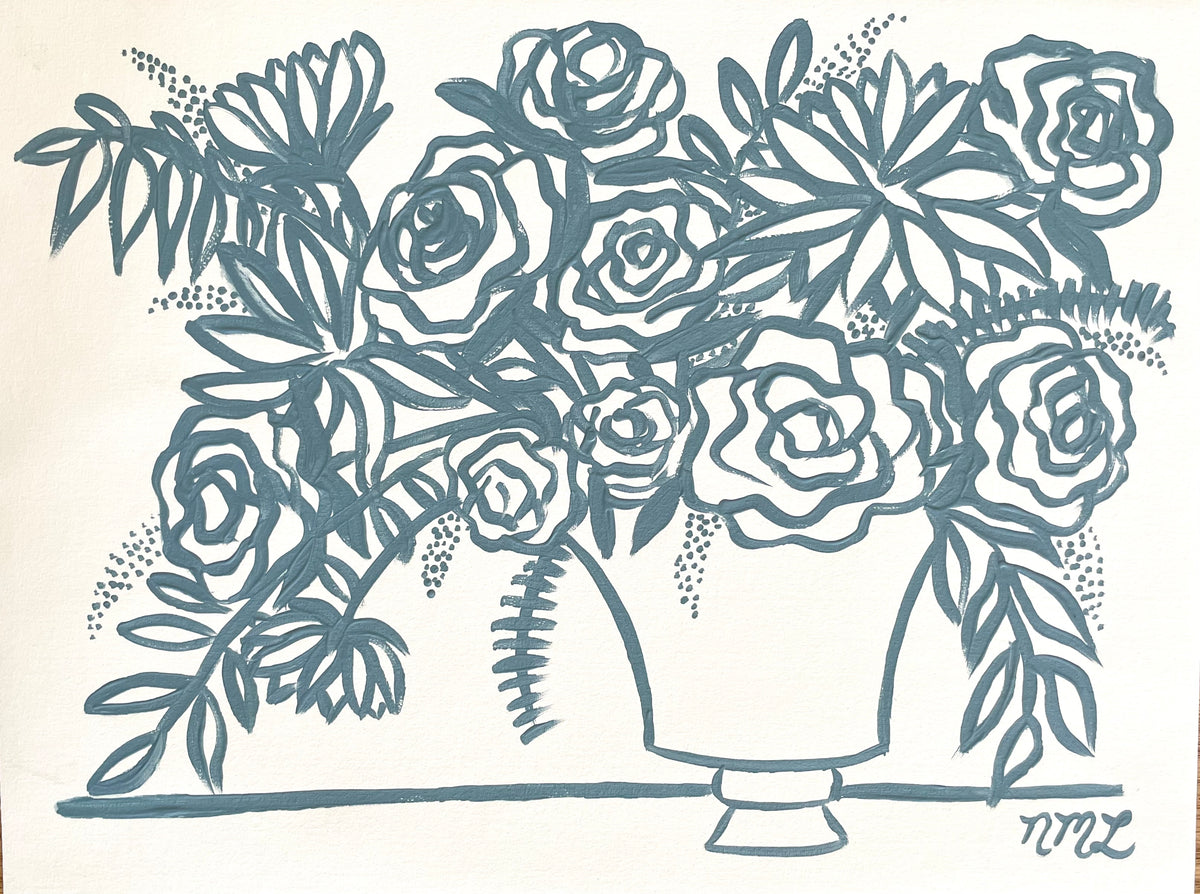 Dusty Blue Floral Sketch No. 4