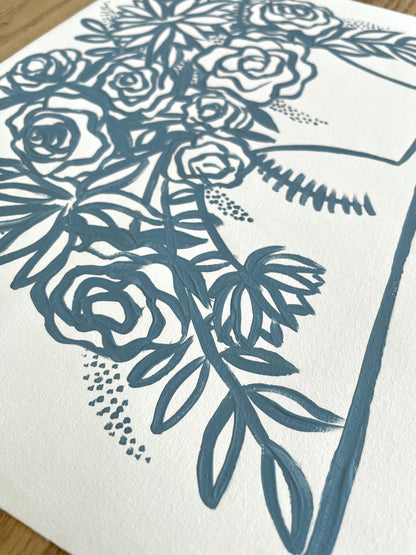 Dusty Blue Floral Sketch No. 4