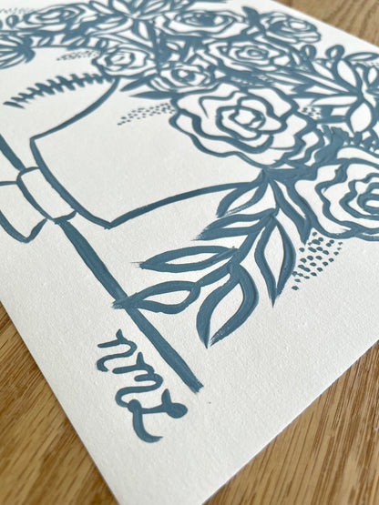 Dusty Blue Floral Sketch No. 4