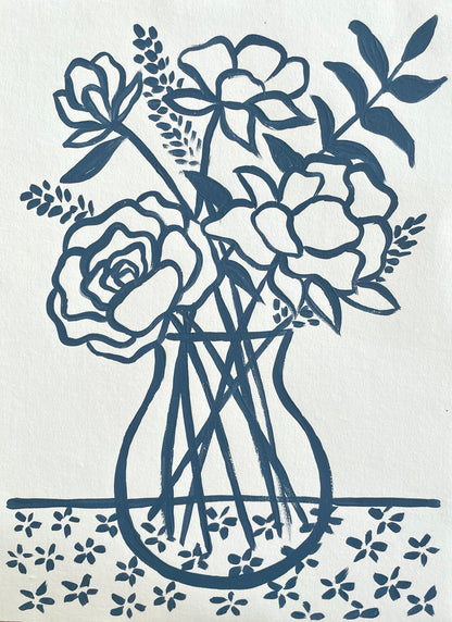 Dusty Blue Floral Sketch No. 3