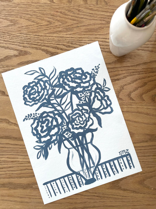 Dusty Blue Floral Sketch No. 1