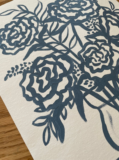 Dusty Blue Floral Sketch No. 1