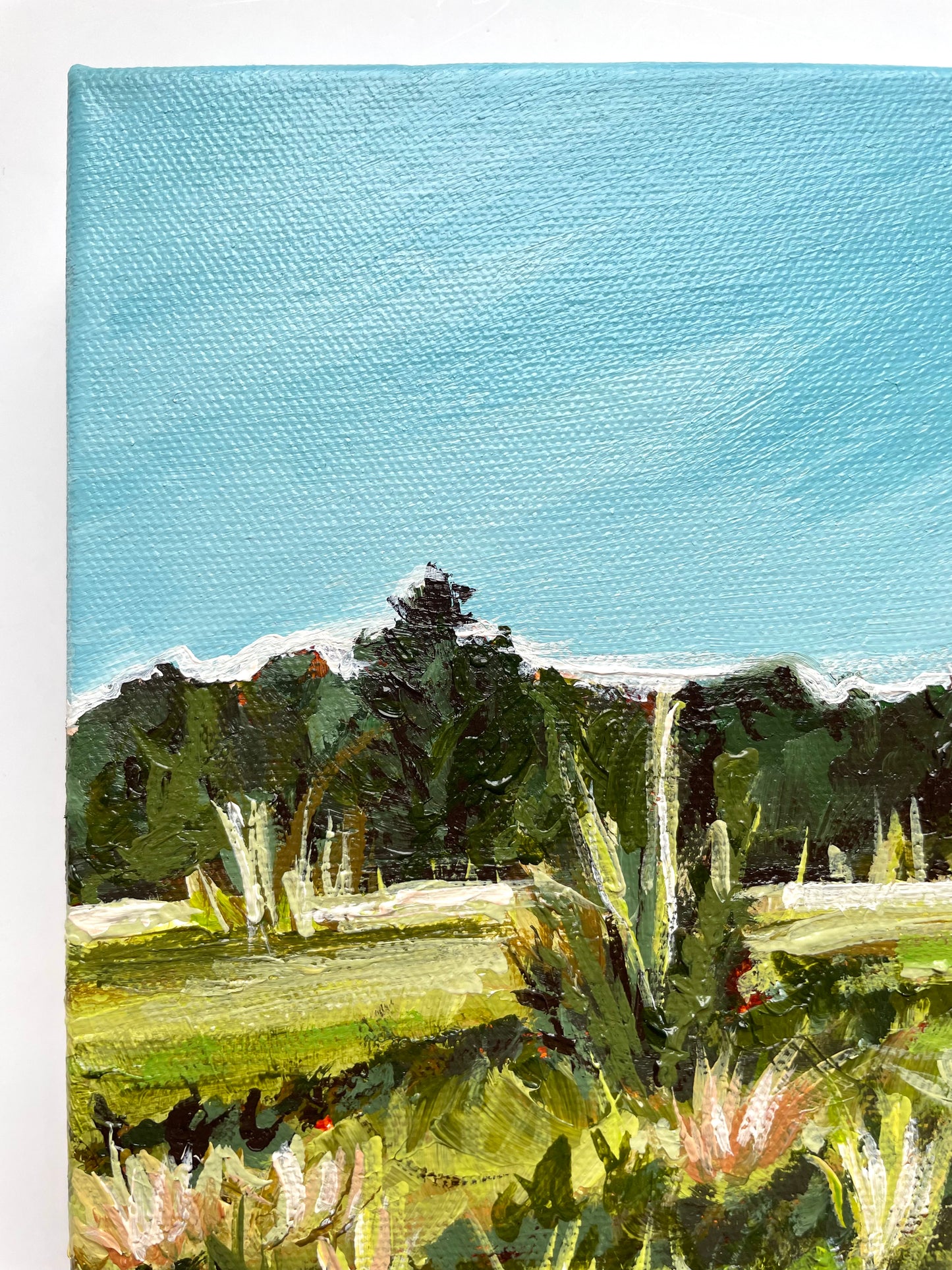 Painting of a landscape with trees and sky