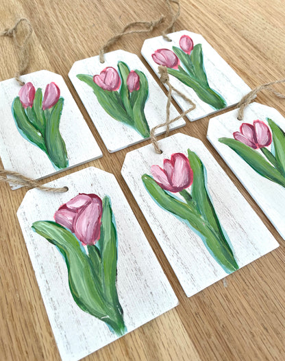 Pink Tulip Gift Tags by Artist Nicole May Lesher