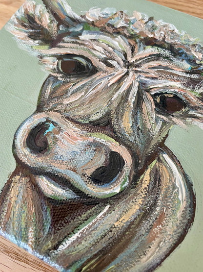 Sage Mini Cow Painting by Artist Nicole May Lesher NicoleMayLesher.com
