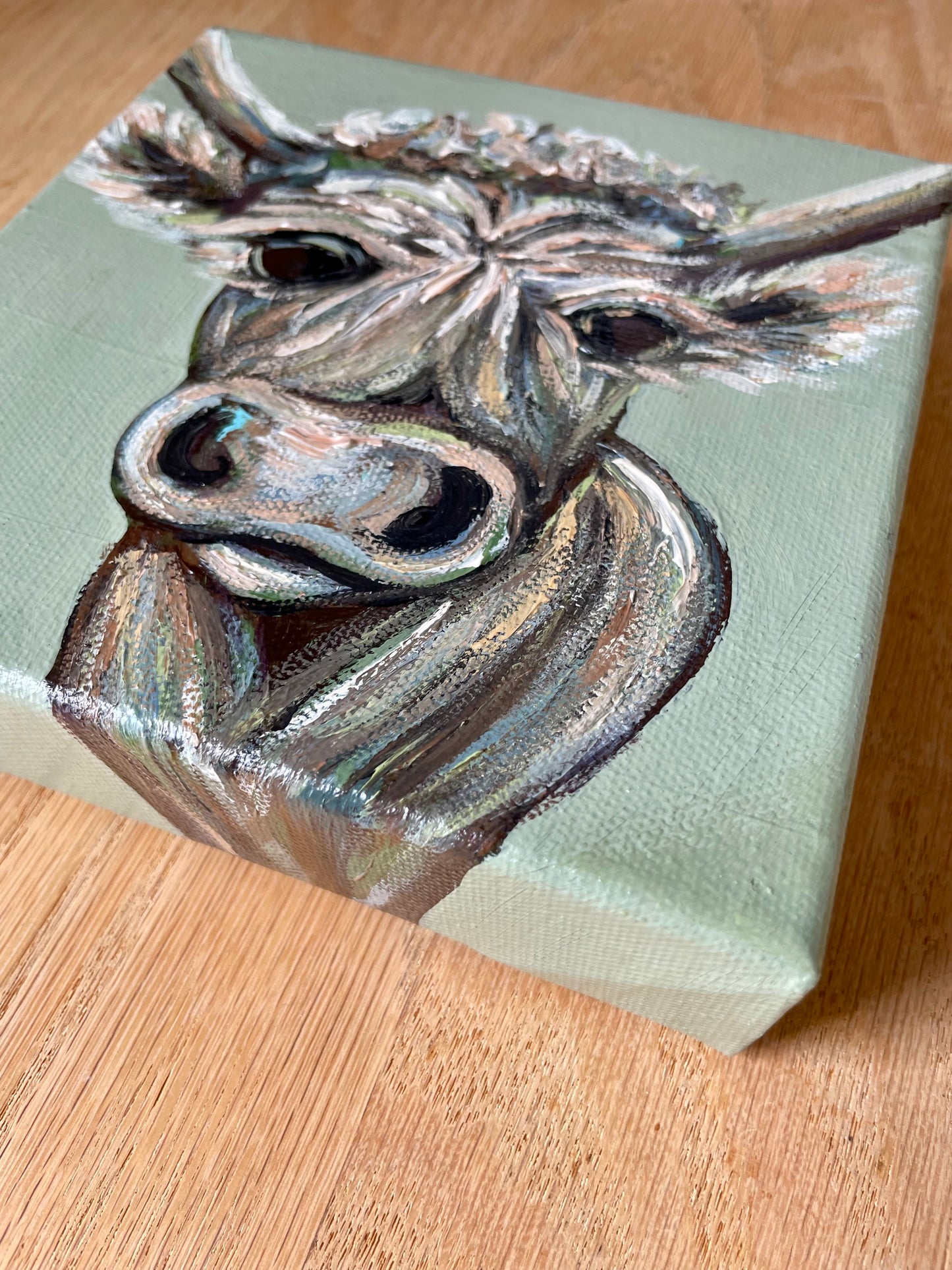 Sage Mini Cow Painting by Artist Nicole May Lesher NicoleMayLesher.com