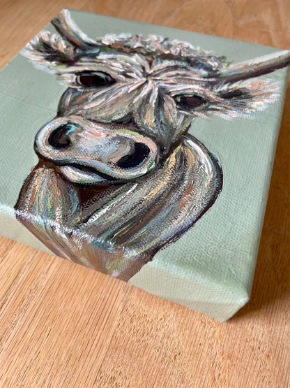 Sage Mini Cow Painting by Artist Nicole May Lesher NicoleMayLesher.com