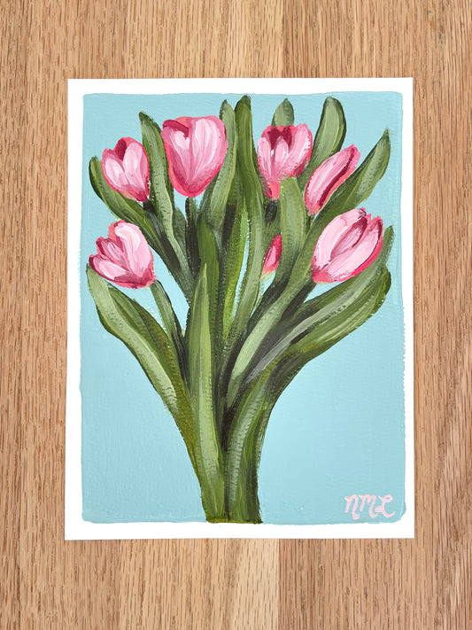 Spring Is In The Air_Nicole May Lesher Painting_Pink_Blue_Tulip Flower