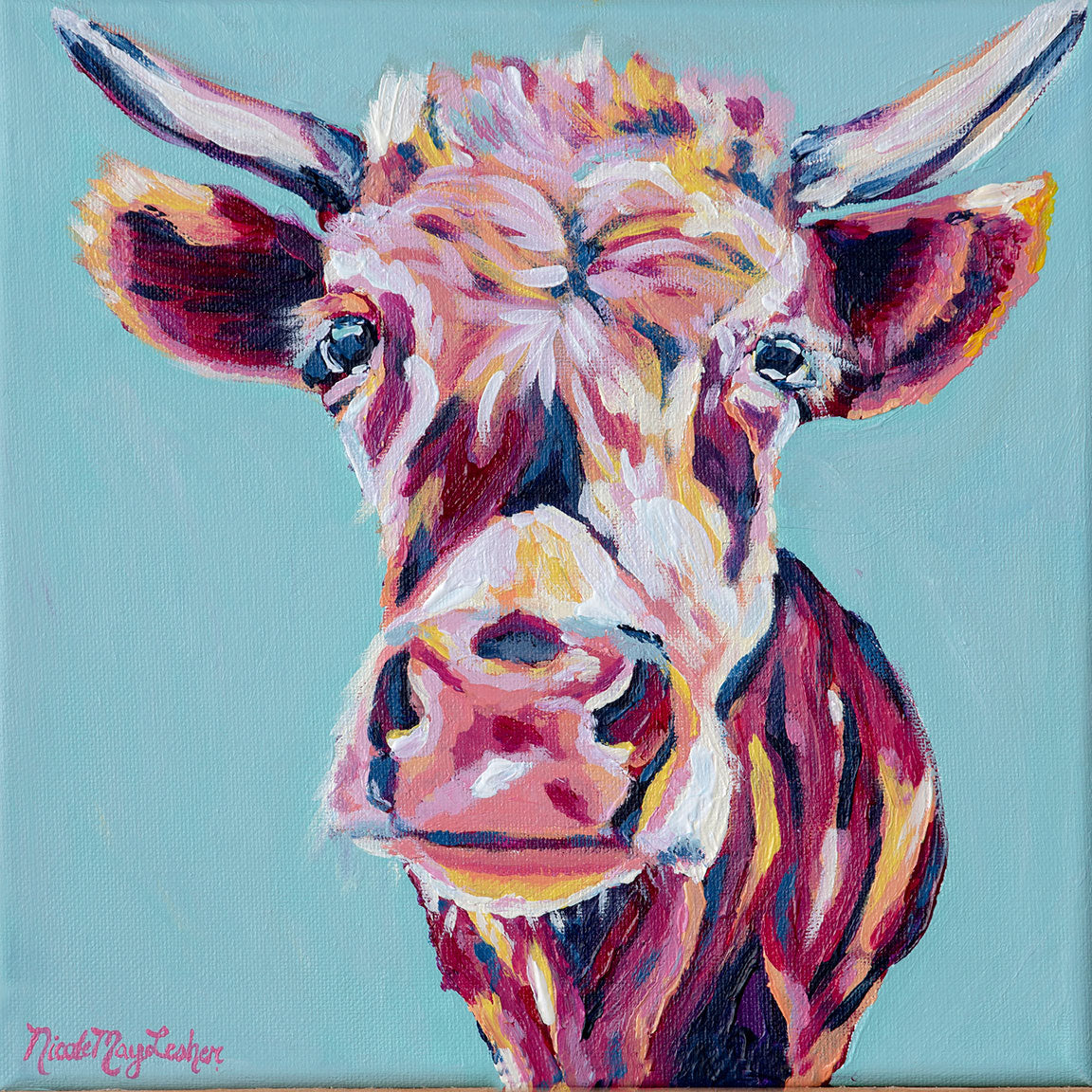 Annabelle | Colorful Bright Cow Painting | Wall Art | Nicole May Lesher