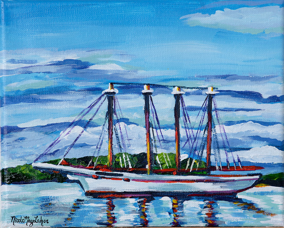Four Masted Schooner | Nicole May Lesher | Fine Art Acrylic Boat Painting | Bar Harbor Maine