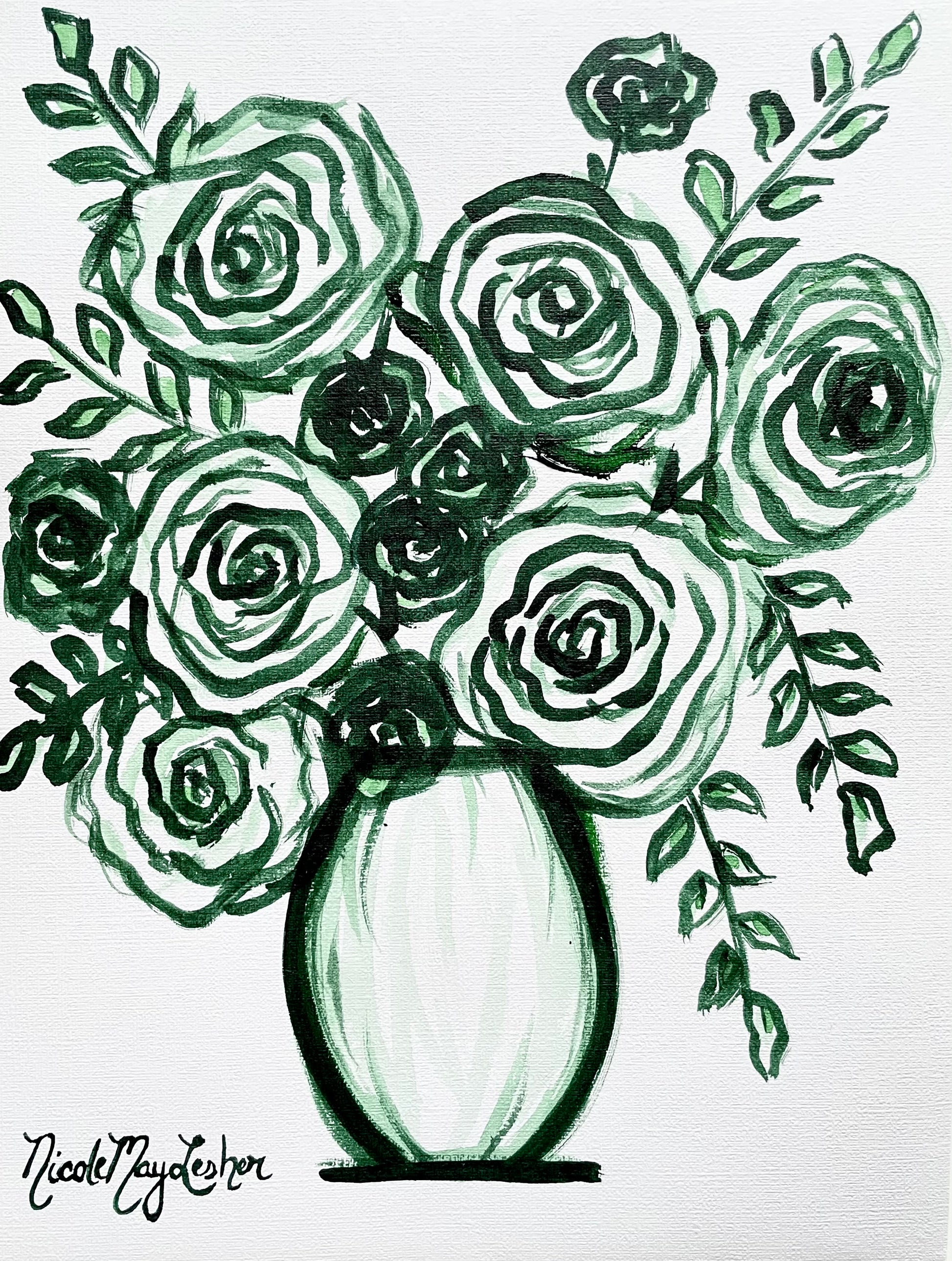 Emerald | Monochromatic Green Flower Painting | Acrylic Fine Art | Nicole May Lesher