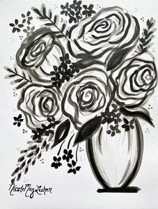 Black and White Acrylic Flower Painting | Nicole May Lesher