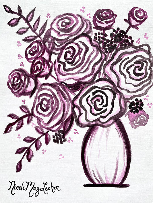 Magenta Monochromatic Flower Painting | Acrylic Fine Art | Nicole May Lesher