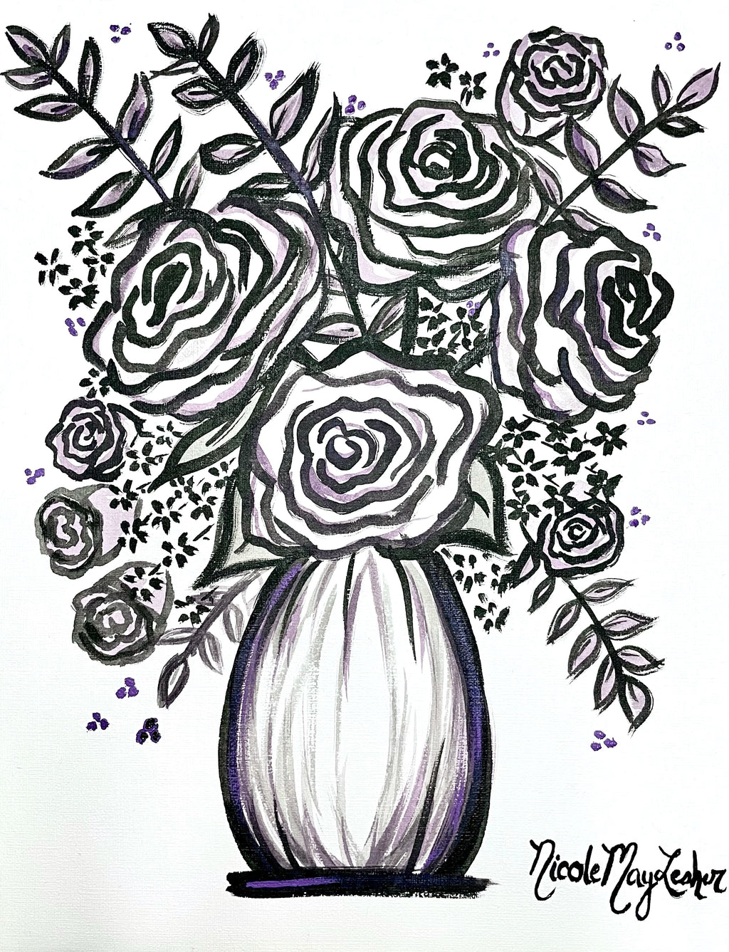 Violet | Monochromatic Flower Painting on Paper | Acrylic Fine Art | Nicole May Lesher