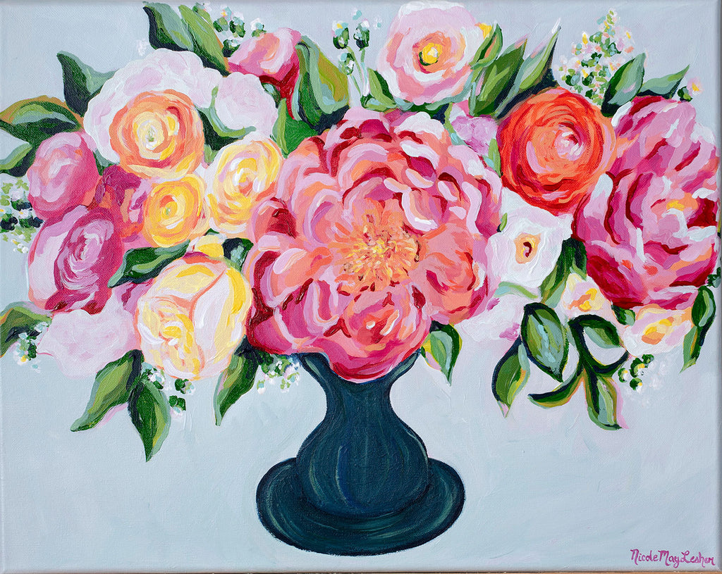 My Little Peony | Pink Peony Flower Painting | Nicole May Lesher