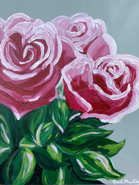 Raspberry Rose | Flower Painting on Canvas | Nicole May Lesher