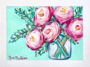 Roses Can Blossom | Nicole May Lesher | Original Acrylic Painting on Paper | Flower Arrangement | Floral Art
