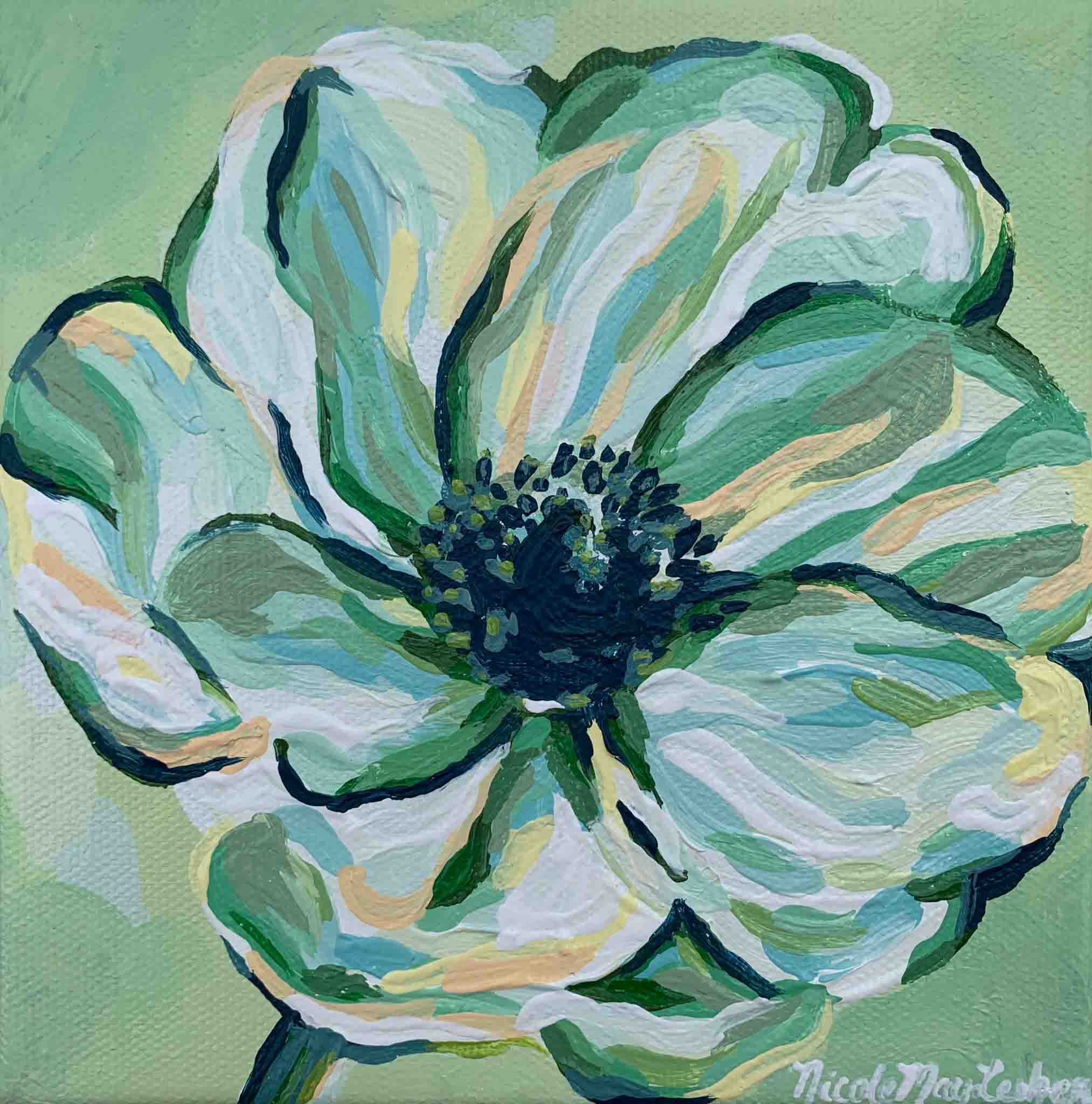 Shamrock Poppy | Green Flower Painting | Mini Canvas Art | Nicole May Lesher