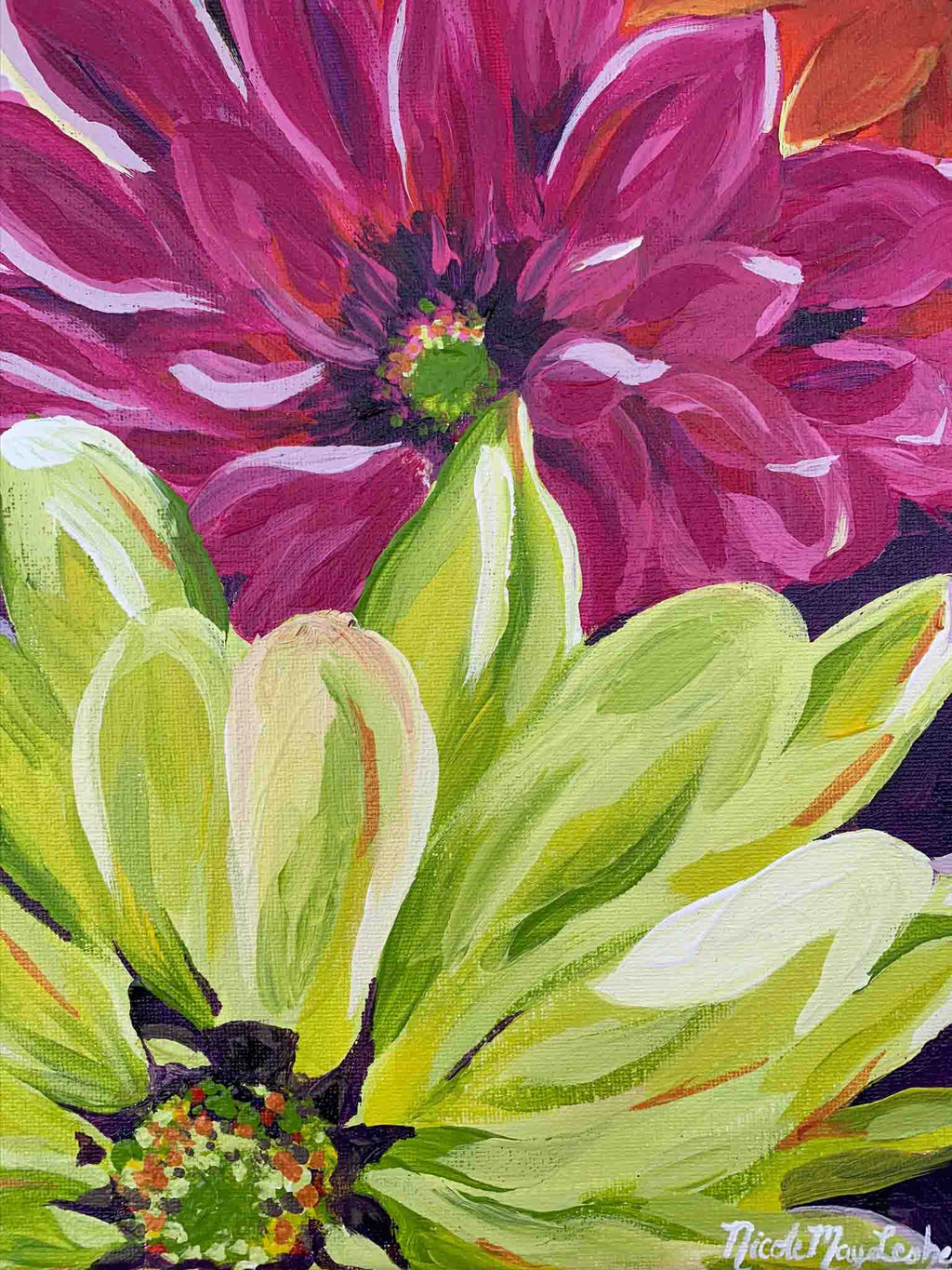 Strawberry Limeade | Pink & Green Daisy Painting | Nicole May Lesher